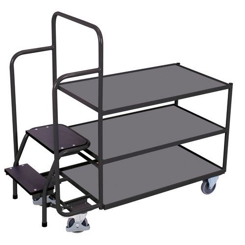 Lépcsős polcos kocsik, 250 kg-ig, 3 polccal
