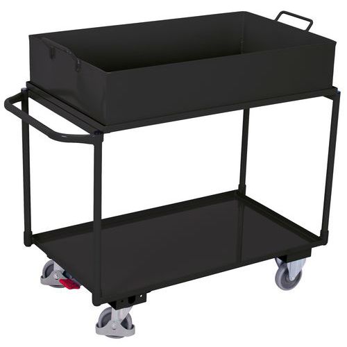 Polcos kocsik vázzal, 2 fém polccal, magasított peremmel, 250 kg-ig, 117 x 61 x 84,5 cm