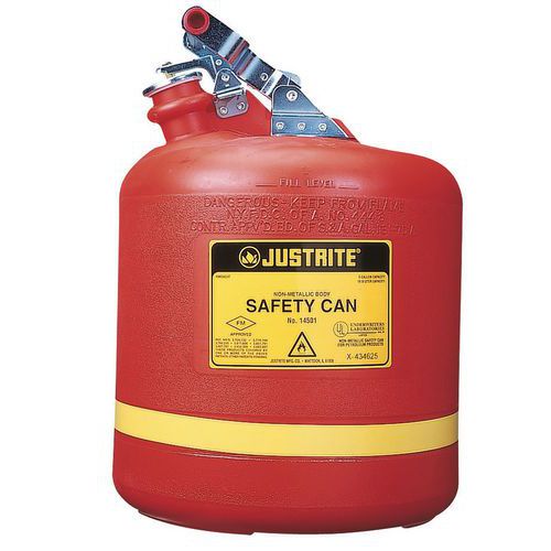 Justrite műanyag biztonsági edény gyúlékony anyagokra, piros, 2 l